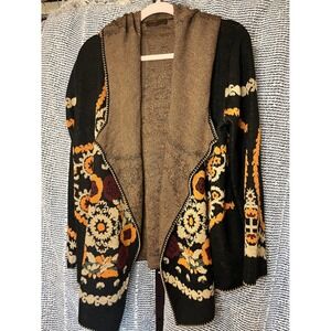 KERISMA Black Orange Floral Pattern Hooded Knit Cardigan Sweater Jacket S M